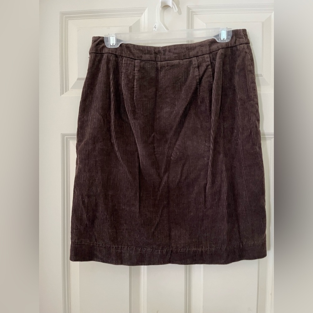 Anthropologie Maeve Brown Corduroy with Green Plaid panel Lined Skirt Preppy 6 - Picture 5 of 6